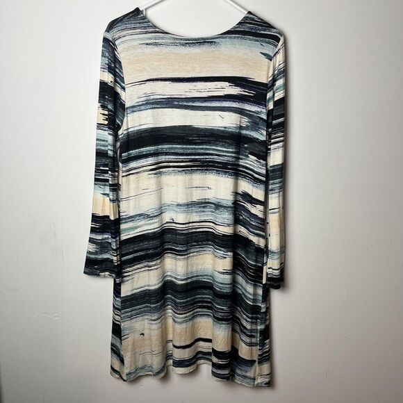 Karen Kane Dress Womens Large Multicolor Abstract Stripe Long Sleeve Scoop Neck - Picture 3 of 5